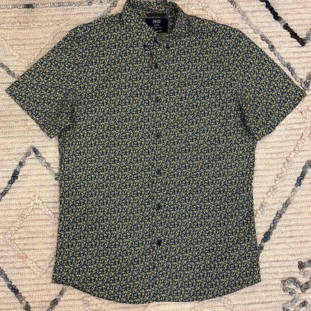 Nordstrom 1901 Floral Print Short Sleeve Shirt Mens US M